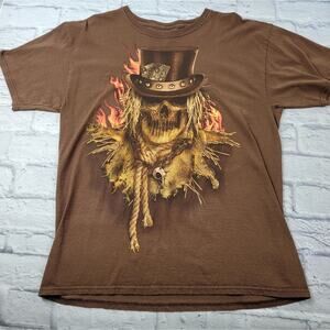 Card Shark Skull Scarecrow Brown Halloween T-shirt size Medium